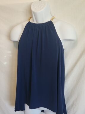 Michael Kors Navy Blouse with Gold Label Detail